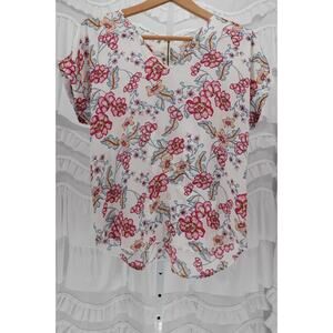 Hippie Rose Women's Floral Short-Sleeve Back Zipper Multicolor Blouse SZ Medium